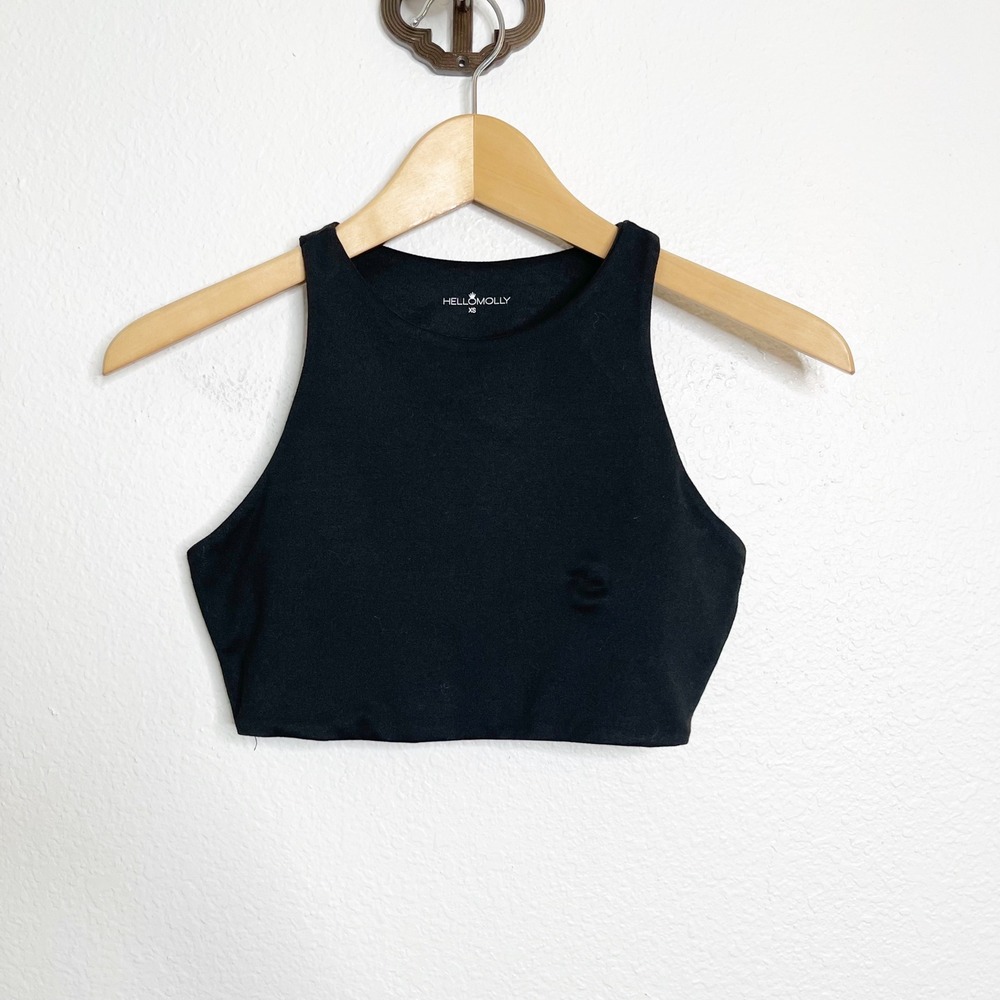 Hello‎ Molly Womens XS Black High Neck Sleeveless Racerback Crop Top